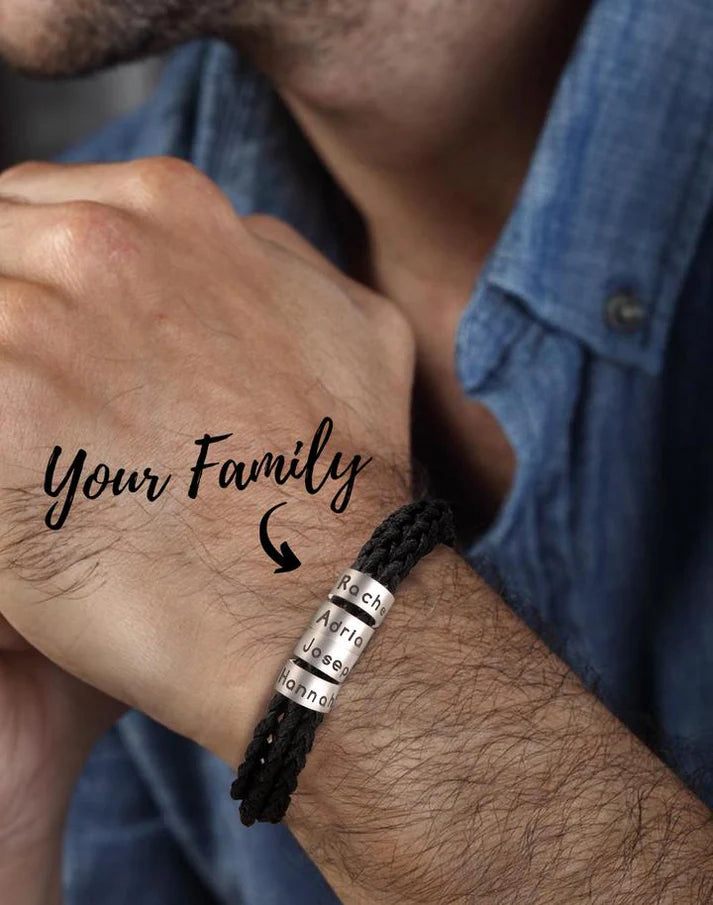 Father's Day Gift Braided Leather Bracelet with Small Custom Beads