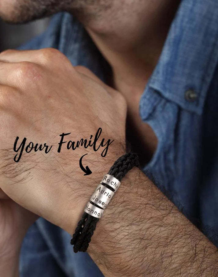 Father's Day Gift Braided Leather Bracelet with Small Custom Beads