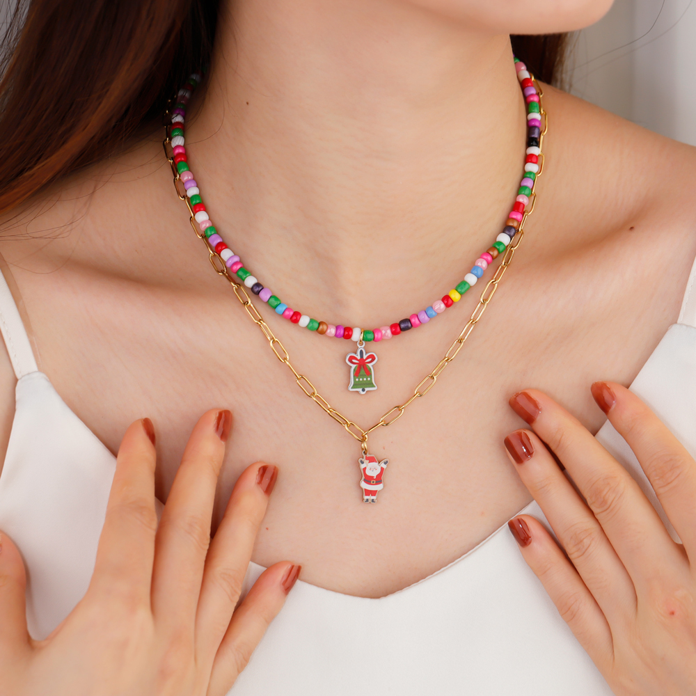 Christmas beads double layer necklace