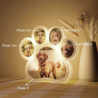 Dog Paw Night Light Personalized 5 Photos 3D Lamp for Family