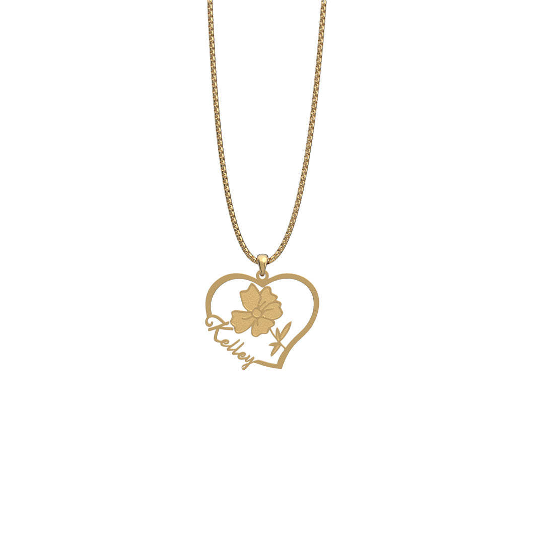 Everlasting Blooms: Birth Flower Love Heart Necklace