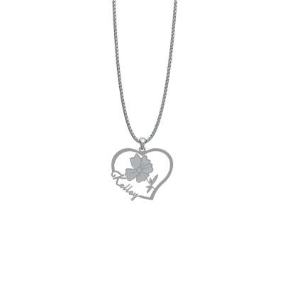 Everlasting Blooms: Birth Flower Love Heart Necklace
