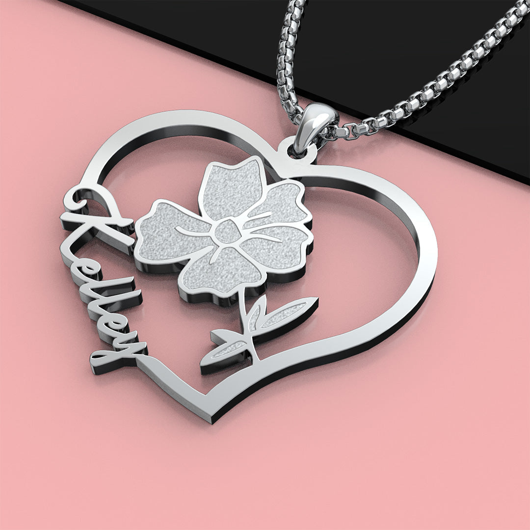 Everlasting Blooms: Birth Flower Love Heart Necklace