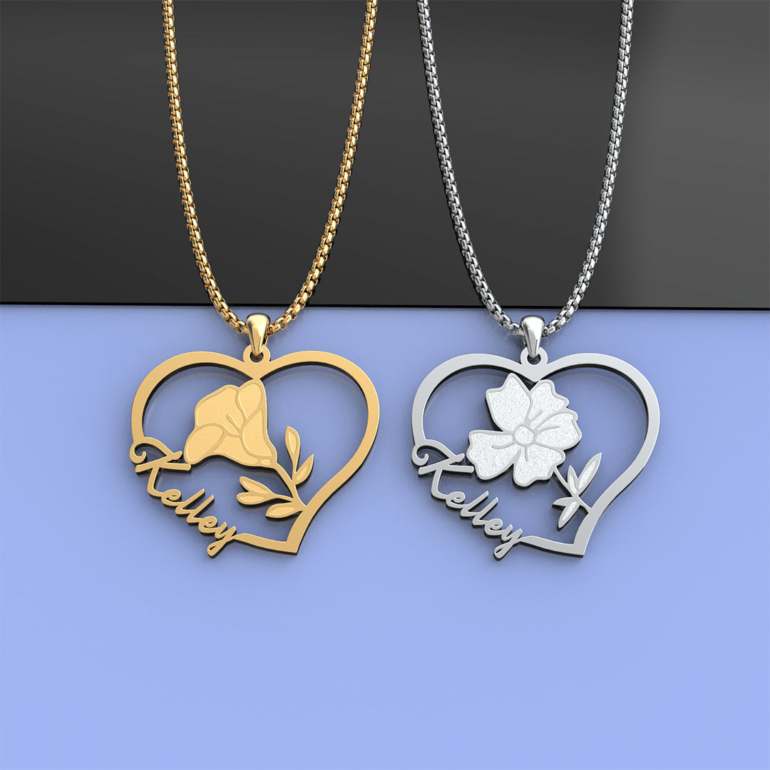 Everlasting Blooms: Birth Flower Love Heart Necklace