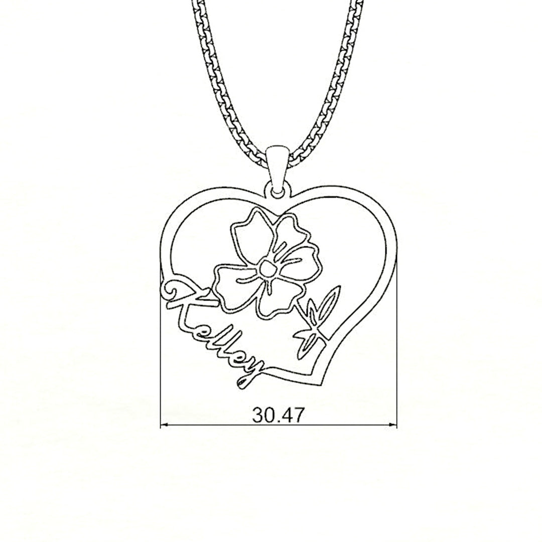 Everlasting Blooms: Birth Flower Love Heart Necklace