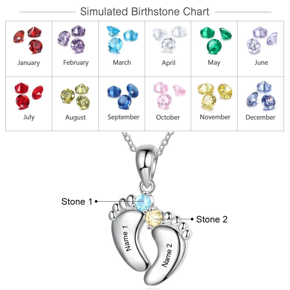 Mother's Day Gift Baby Feet Pendant Necklace with  Birthstone