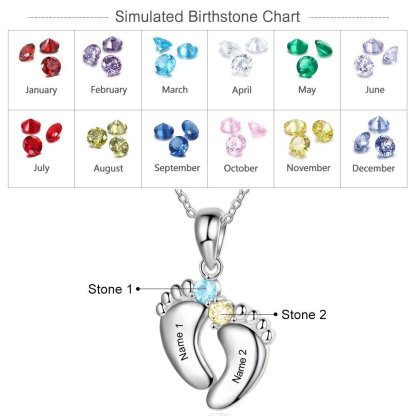 Mother's Day Gift Baby Feet Pendant Necklace with  Birthstone