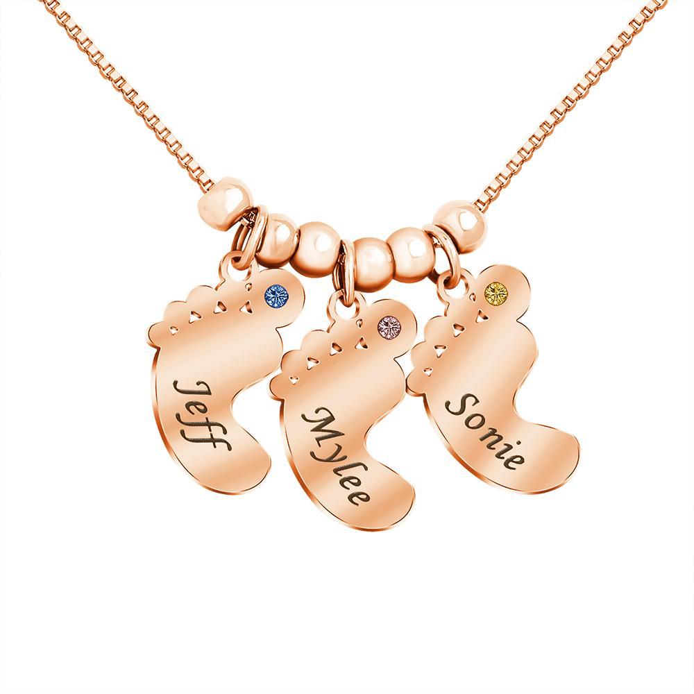 Personalized Baby Feet Pendant Birthstone Necklace