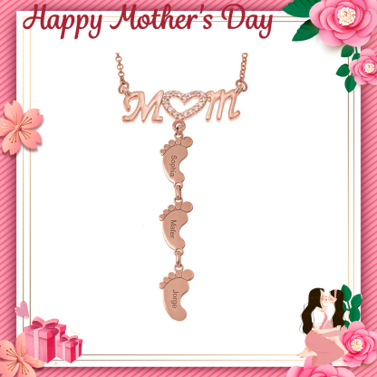 Mom Circle Pendant with Custom Diamond Baby Feet Necklace
