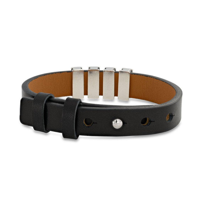 Father's Day Men's Leather Bracelet with Custom Silver Beads