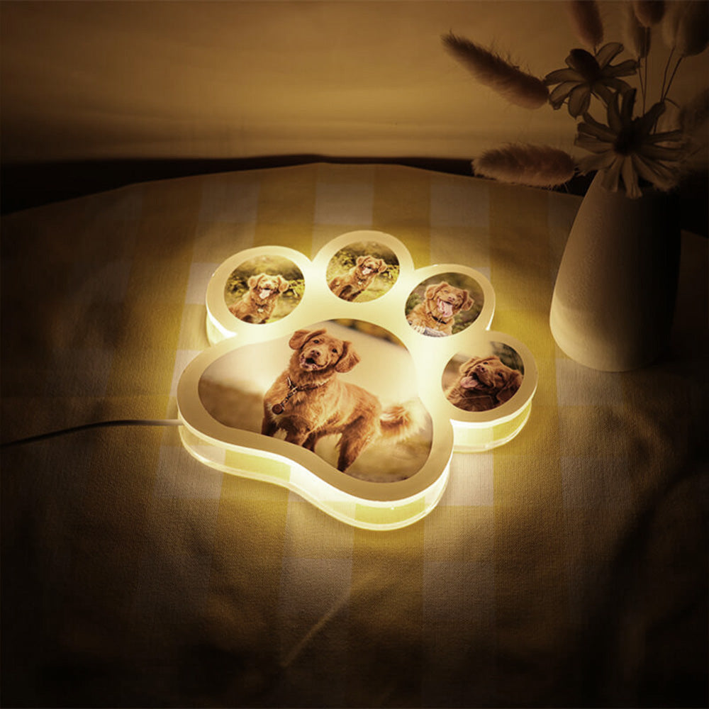 Dog Paw Night Light Personalized 5 Photos 3D Lamp for Family