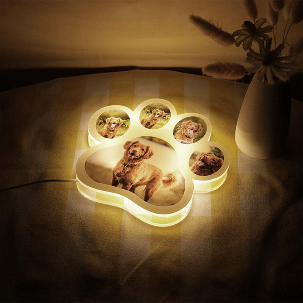 Dog Paw Night Light Personalized 5 Photos 3D Lamp for Family