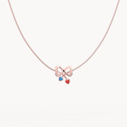 Bow Couple Necklace Custom Names Beads Birthstone