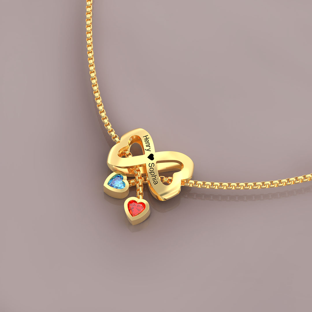 Bow Couple Necklace Custom Names Beads Birthstone