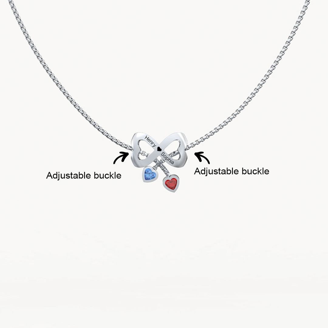 Bow Couple Necklace Custom Names Beads Birthstone