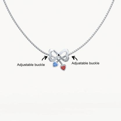 Bow Couple Necklace Custom Names Beads Birthstone