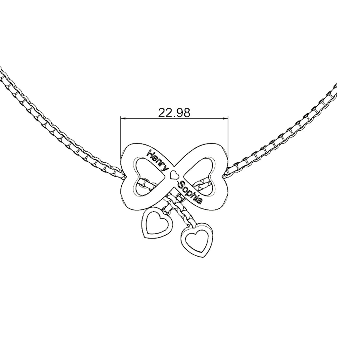 Bow Couple Necklace Custom Names Beads Birthstone