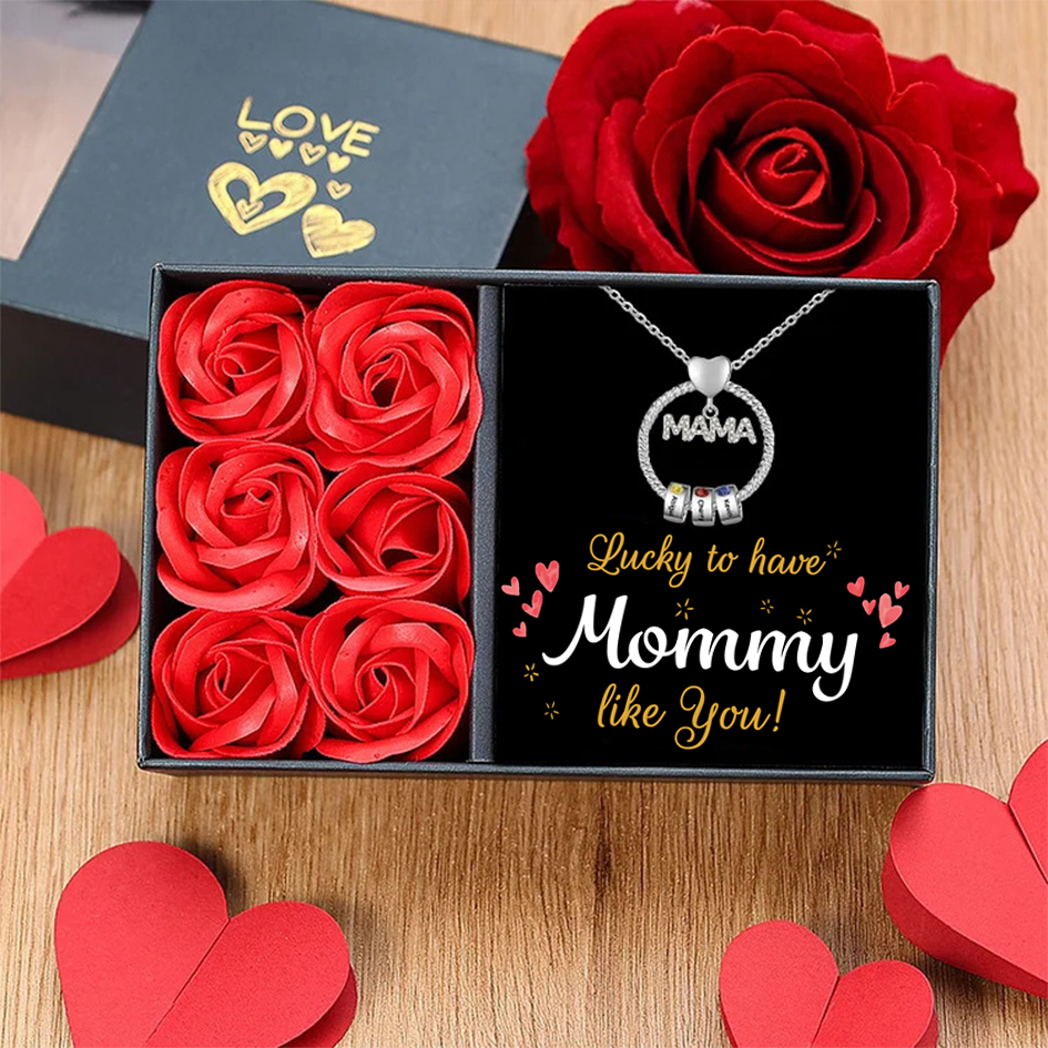 Personalized Circle Pendant Necklace Custom 1-8 Names & Birthstones Necklace