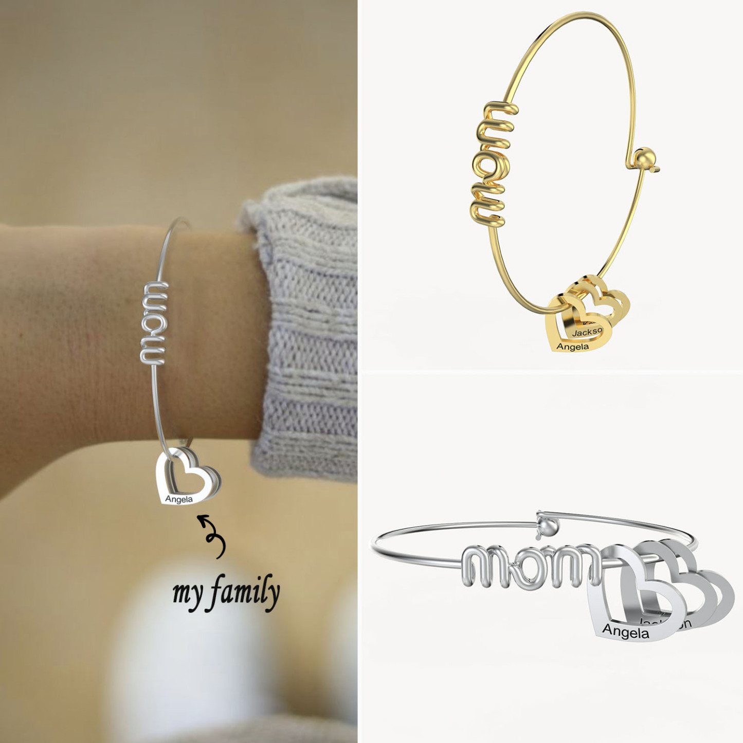 MOM Heart Bracelet Customized 1-8 Names