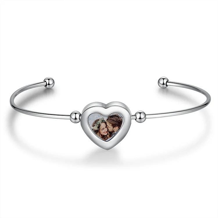Custom Heart Bangle Bracelet Custom Photo Bracelet