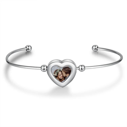 Custom Heart Bangle Bracelet Custom Photo Bracelet
