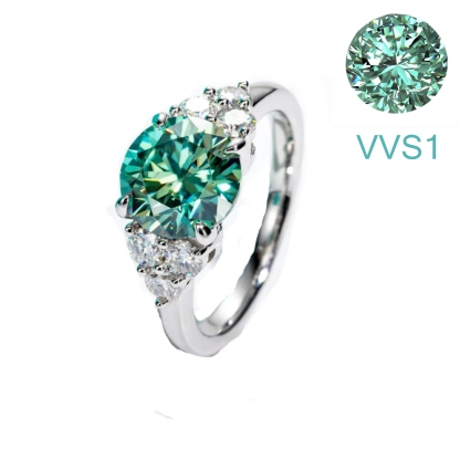 3 Carat Green Moissanite Side Stone Engagement Ring