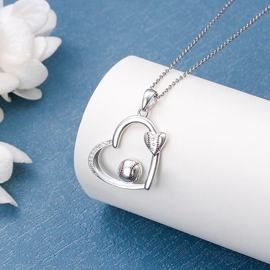 Christmas Gift 925 Sterling Silver Baseball/Football Necklace Sports Jewelry Gifts for Women Men