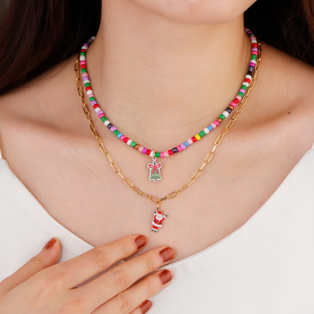 Christmas beads double layer necklace