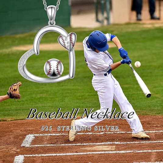 Christmas Gift 925 Sterling Silver Baseball/Football Necklace Sports Jewelry Gifts for Women Men