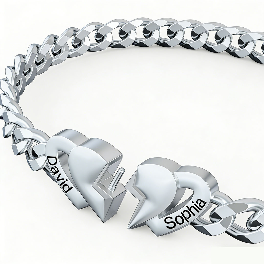 Cuban Chain Heart-shaped Buckle Couple Bracelet