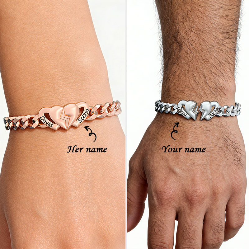 Cuban Chain Heart-shaped Buckle Couple Bracelet
