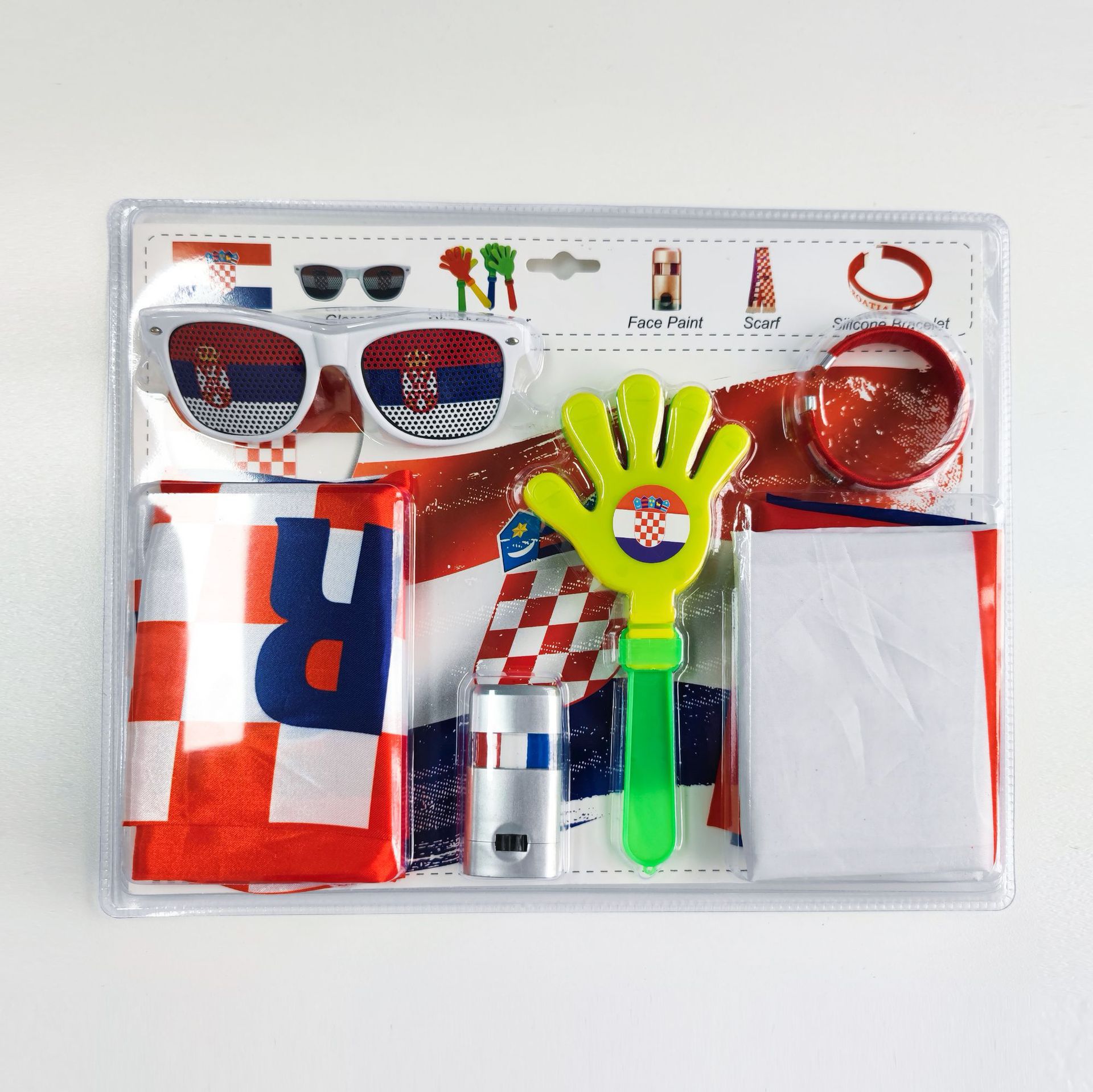 World Cup Cheering Kit Flag Football Scarf Fan Glasses Face Paint