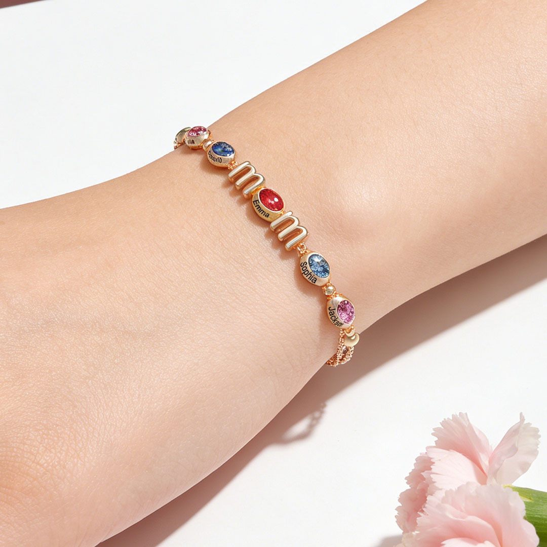 Customized Name Multi-Colored Birthstone Mother's Day Bracelet