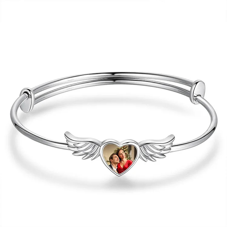 Angel Wings Heart Photo Bracelet Personalized Gift Adjustable Bracelet