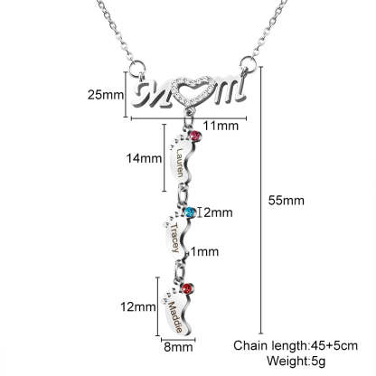 Mother's Necklace With Small Custom Name & Birthstone Baby Foot Charms