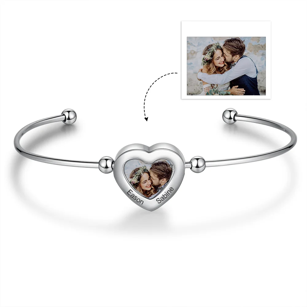 Custom Heart Bangle Bracelet Custom Photo Bracelet