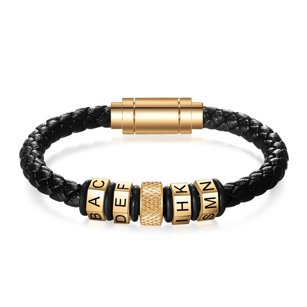 Meaningful Gift Men's Leather Bracelet with Beads Engraved
