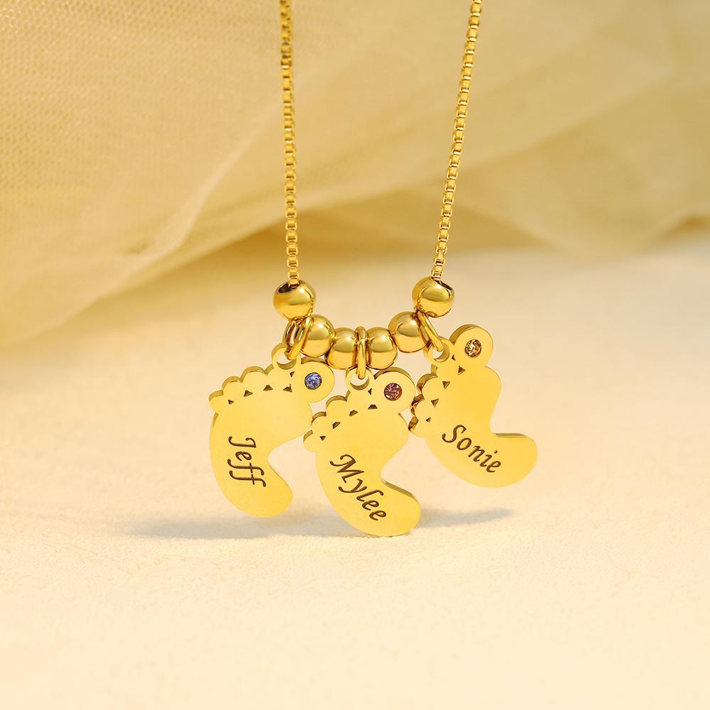 Personalized Baby Feet Pendant Birthstone Necklace