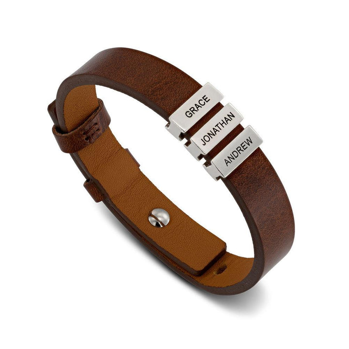 Father's Day Men's Leather Bracelet with Custom Silver Beads