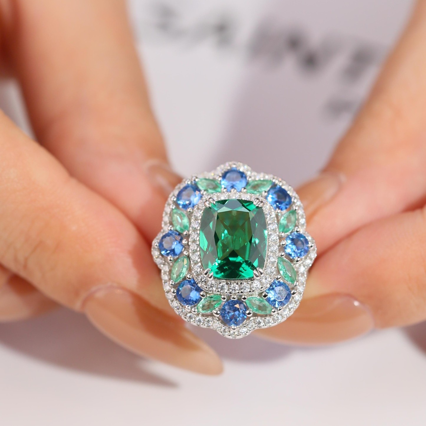 5 Carat Green Moissanite Diamond Ring