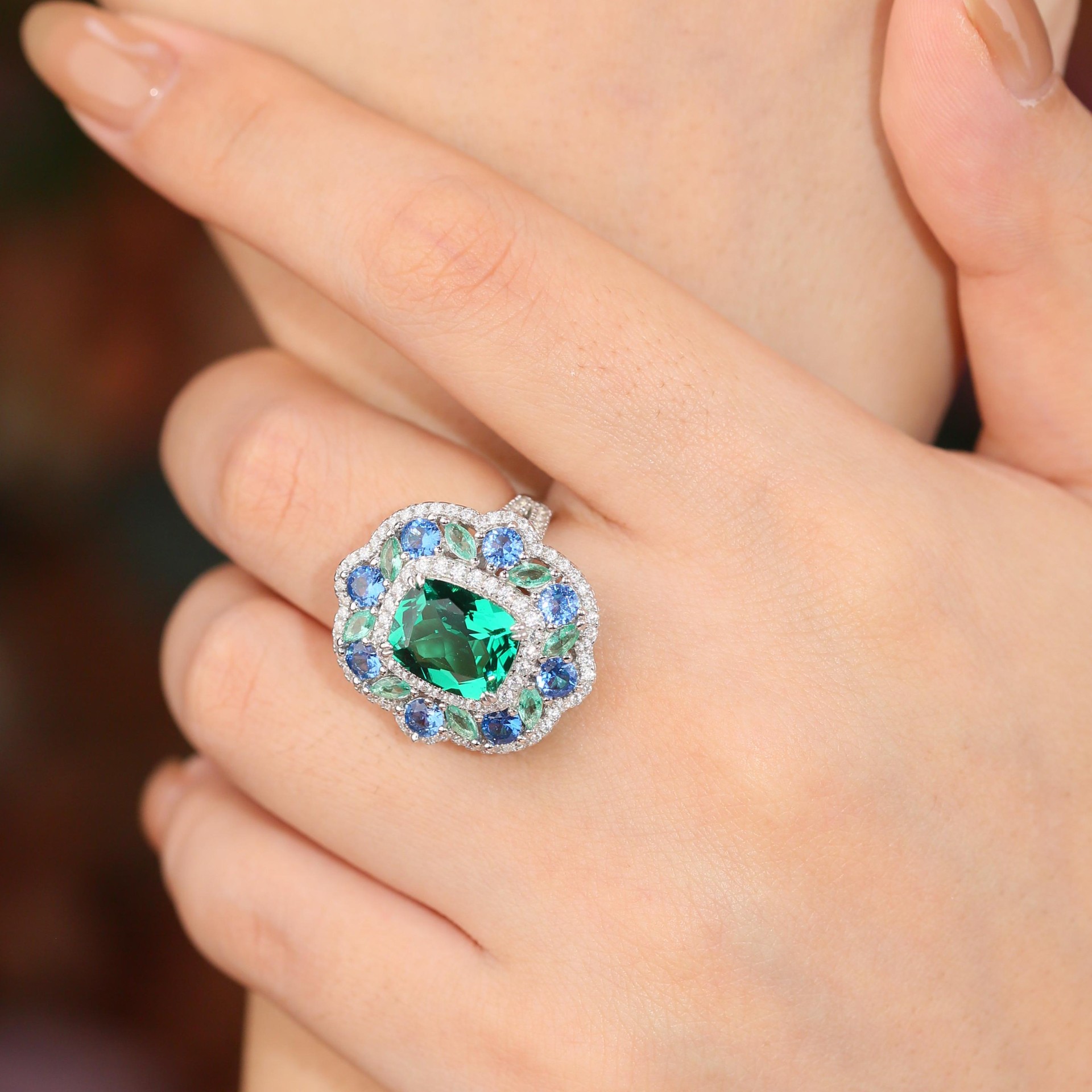 5 Carat Green Moissanite Diamond Ring