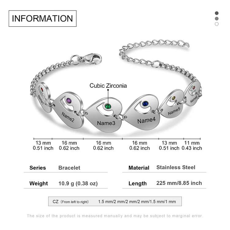 Personalized Heart Bracelet Custom Names & Birthstones Family Bracelet Gifts for Her