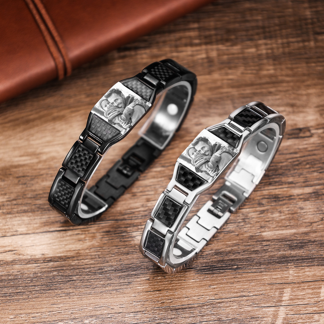 Custom Men Magnetic Bracelet Personalized Photo Bracelet for Him