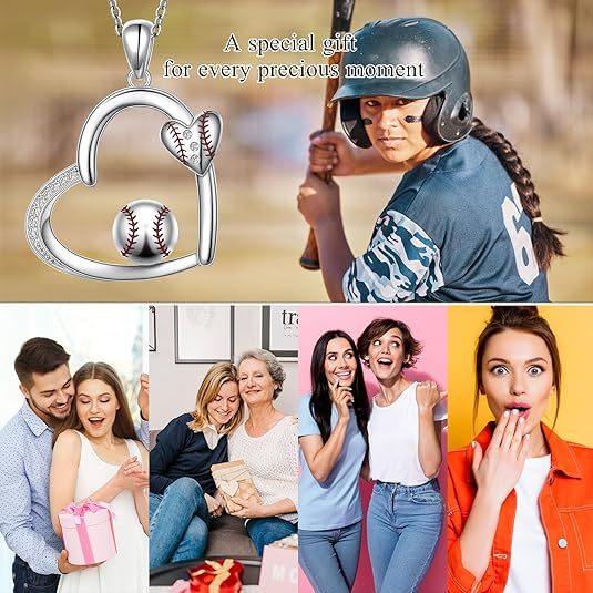 Christmas Gift 925 Sterling Silver Baseball/Football Necklace Sports Jewelry Gifts for Women Men