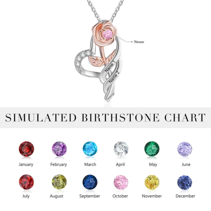 Custom Rose Necklace Engrave 2 Names Necklace With Birthstone