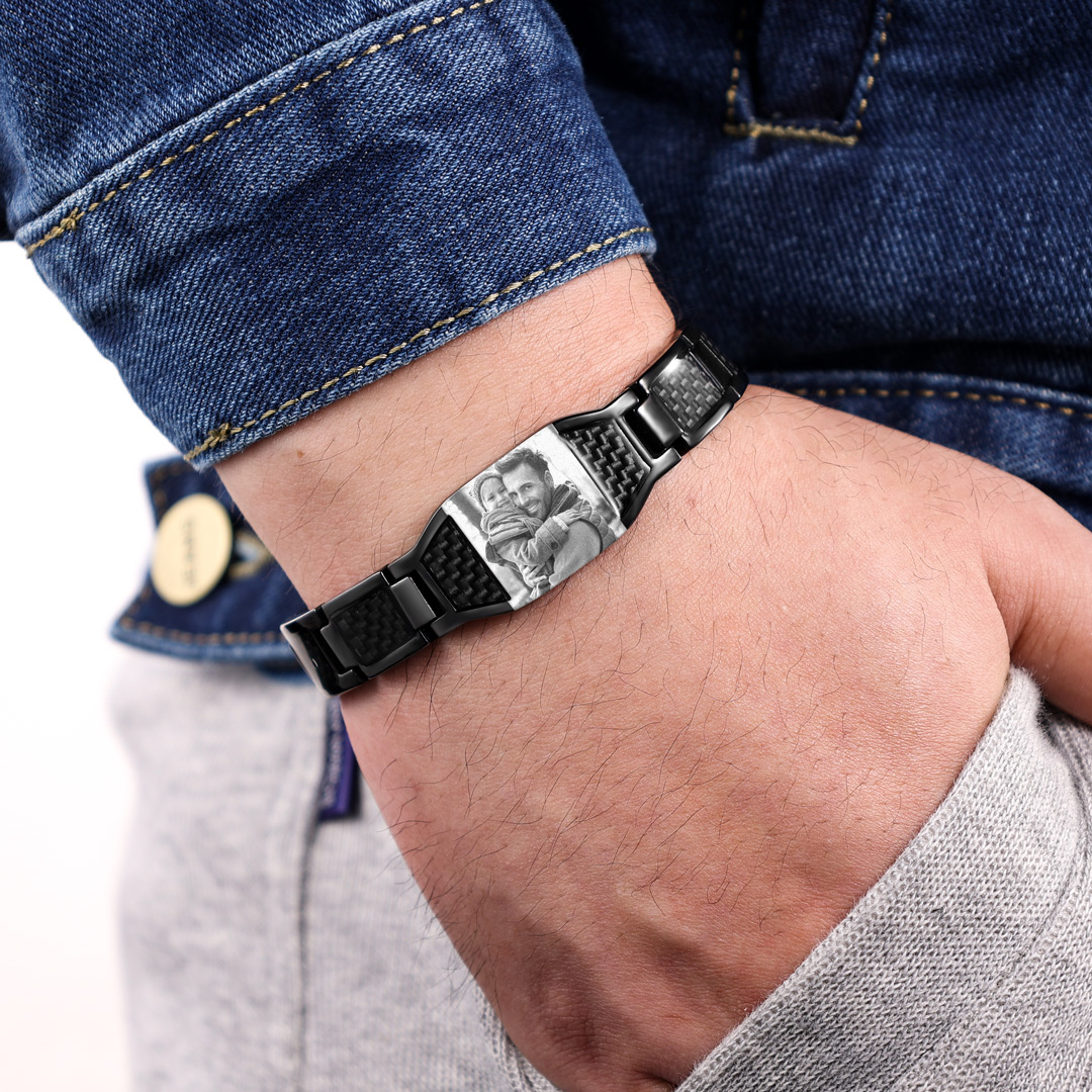 Custom Men Magnetic Bracelet Personalized Photo Bracelet for Him