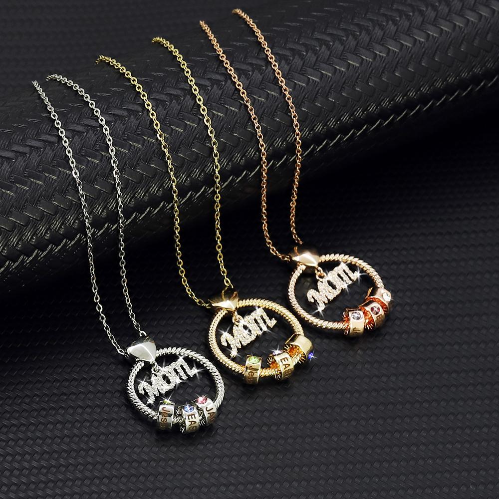 Personalized Circle Pendant with Custom Beads Birthstone Pendant Necklace