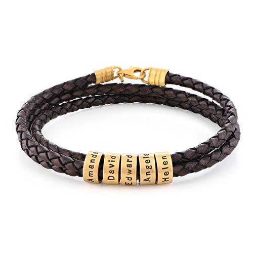 Father's Day Gift Braided Leather Bracelet with Small Custom Beads