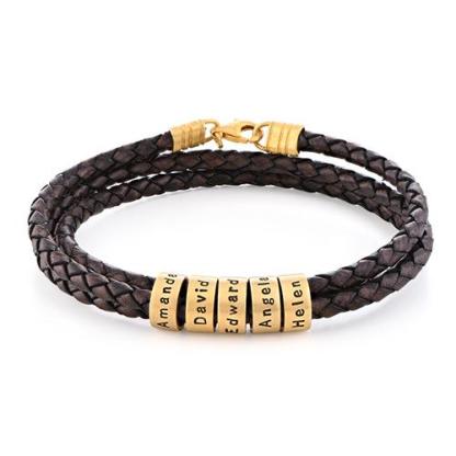 Father's Day Gift Braided Leather Bracelet with Small Custom Beads