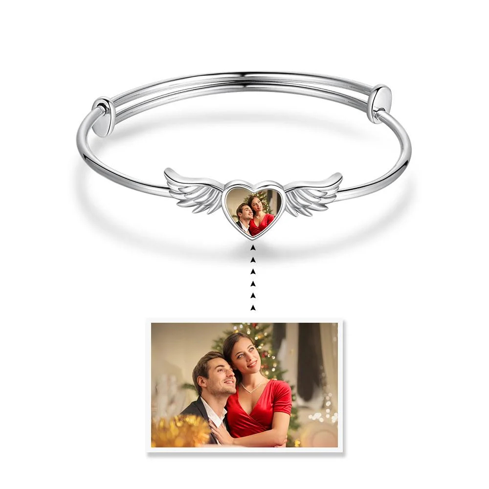 Personalized Angel Wings Heart Photo Bracelet